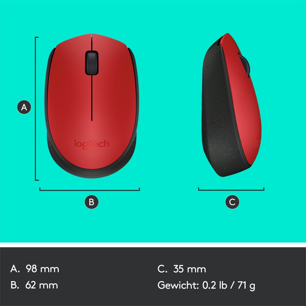 Logitech M171 | Draadloze Muis | Links- en Rechtshandig | RF | 1000 DPI | Rood/Zwart 10 Logitech M171 | Draadloze Muis | Links- en Rechtshandig | RF | 1000 DPI | Rood/Zwart - Afbeelding 10