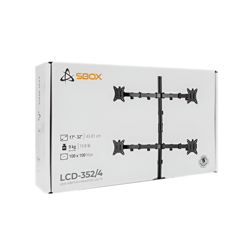 SBOX LCD-352/4-2 | Verstelbare Monitor-bureaubeugel | Tot 32" | Max 9kg | VESA 100x100 | 4 Monitoren 12 SBOX LCD-352/4-2 | Verstelbare Monitor-bureaubeugel | Tot 32" | Max 9kg | VESA 100x100 | 4 Monitoren - Afbeelding 12