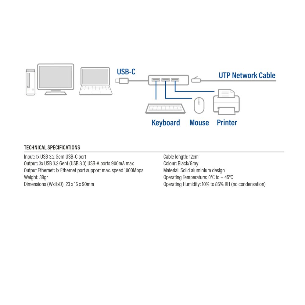 ACT AC7055 | 3-Poorts USB-C 3.2 (USB 3.0) Hub | Gigabit Ethernet Poort 7 ACT AC7055 | 3-Poorts USB-C 3.2 (USB 3.0) Hub | Gigabit Ethernet Poort - Afbeelding 7