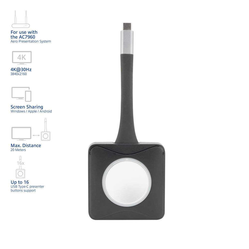 ACT Aero 4K Presentator Knop (AC7961) | USB-C | 4K | Draadloos | Tot 20m | Plug and Play 7 ACT Aero 4K Presentator Knop (AC7961) | USB-C | 4K | Draadloos | Tot 20m | Plug and Play - Afbeelding 7