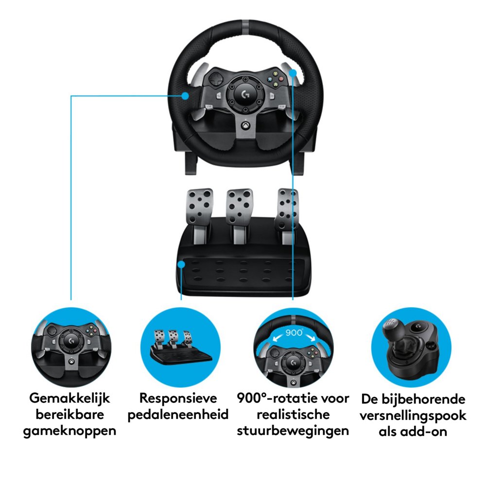 Logitech G920 Driving Force | Racestuur en pedalen | Force Feedback | 900° rotatie | USB 2.0 | Compatibel met Xbox Series X|S, Xbox One en PC | Zwart 10 Logitech G920 Driving Force | Racestuur en pedalen | Force Feedback | 900° rotatie | USB 2.0 | Compatibel met Xbox Series X|S, Xbox One en PC | Zwart - Afbeelding 10