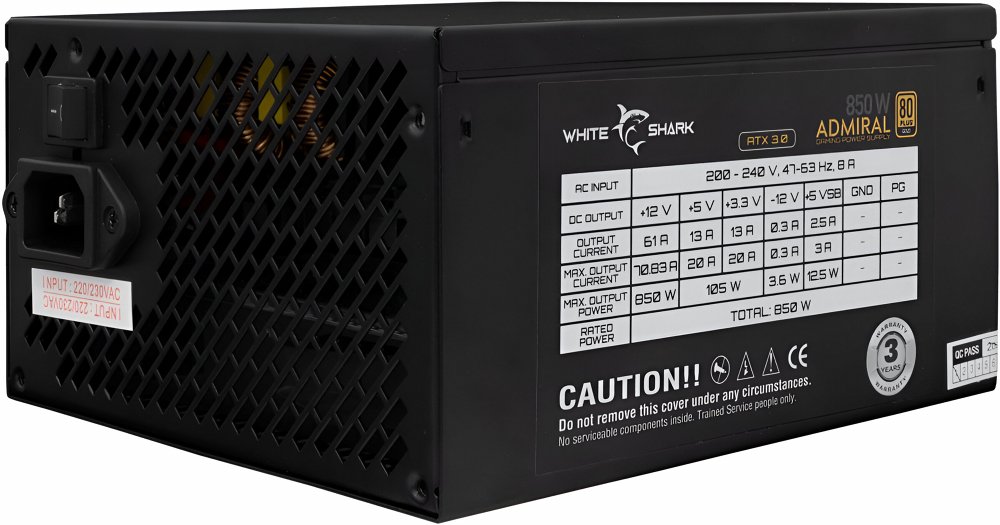 White Shark Admiral | 850 Watt Gold ATX 3.0 PSU | PCIe 5.0 | Power Supply | Voeding 3 White Shark Admiral | 850 Watt Gold ATX 3.0 PSU | PCIe 5.0 | Power Supply | Voeding - Afbeelding 3