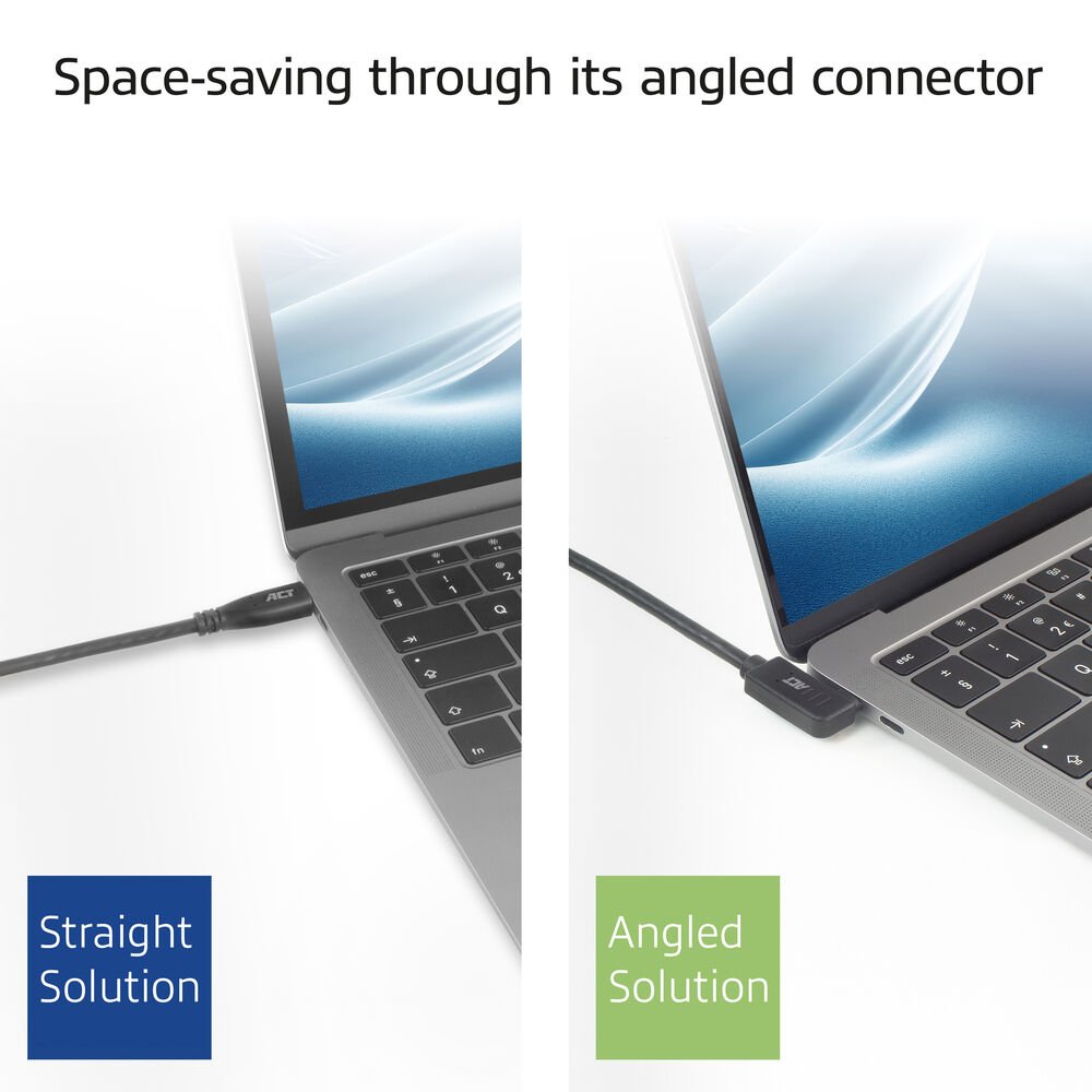 ACT AC7480 | USB 3.2 Gen 2 Kabel | USB-C (haaks links/rechts) naar USB-C (haaks boven/beneden) | 60W | 10Gbps | 0,5m | Zwart 4 ACT AC7480 | USB 3.2 Gen 2 Kabel | USB-C (haaks links/rechts) naar USB-C (haaks boven/beneden) | 60W | 10Gbps | 0,5m | Zwart - Afbeelding 4