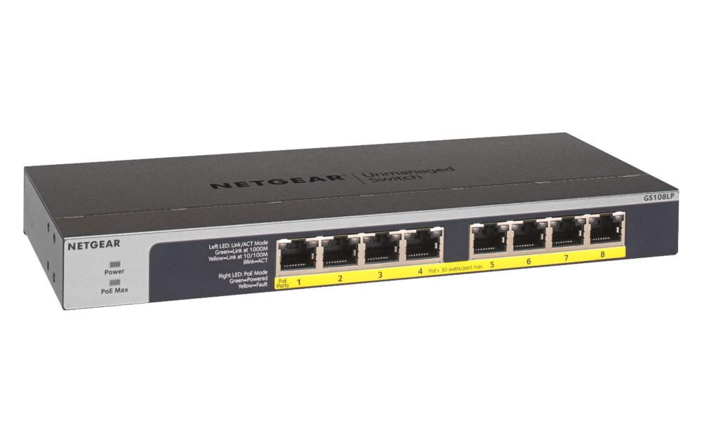 NETGEAR GS108LP | Unmanaged Switch | 8 Poorten | Gigabit Ethernet (10/100/1000 Mbps) | 8x PoE+ (60W) | FlexPoE | Fanless | 1U Rackmount 1 NETGEAR GS108LP | Unmanaged Switch | 8 Poorten | Gigabit Ethernet (10/100/1000 Mbps) | 8x PoE+ (60W) | FlexPoE | Fanless | 1U Rackmount