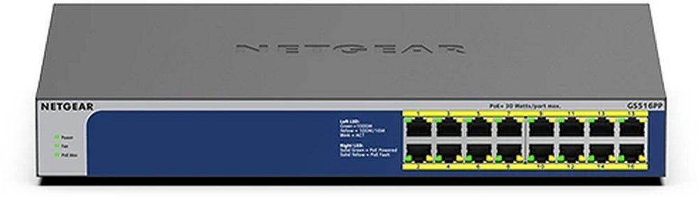 GS516PP-100EUS | 16-poorts Gigabit Unmanaged PoE+ Switch | 260W PoE-vermogen | Plug-and-play 1 GS516PP-100EUS | 16-poorts Gigabit Unmanaged PoE+ Switch | 260W PoE-vermogen | Plug-and-play