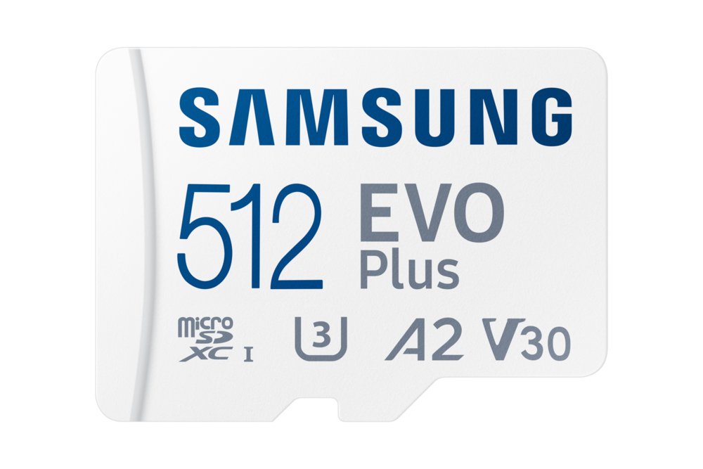 Samsung EVO Plus | MicroSDXC | 512GB | Class 10 | UHS-I U3 | V30 | A2 | Tot 160MB/s | Inclusief adapter 1 Samsung EVO Plus | MicroSDXC | 512GB | Class 10 | UHS-I U3 | V30 | A2 | Tot 160MB/s | Inclusief adapter