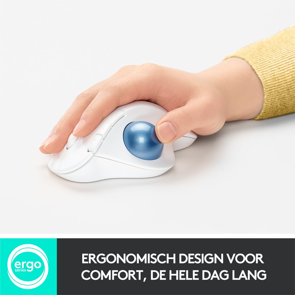 Logitech M575 Ergo Trackball | Ergonomische Draadloze Muis | Rechtshandig | RF + Bluetooth | 2000 DPI | Wit 5 Logitech M575 Ergo Trackball | Ergonomische Draadloze Muis | Rechtshandig | RF + Bluetooth | 2000 DPI | Wit - Afbeelding 5