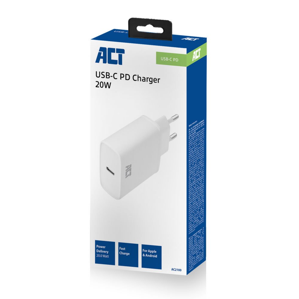 ACT AC2100 | USB-C Universele Oplader voor Mobiele Apparaten 20W | Wit 5 ACT AC2100 | USB-C Universele Oplader voor Mobiele Apparaten 20W | Wit - Afbeelding 5