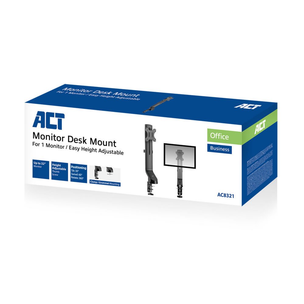 ACT AC8321 | In Hoogte Verstelbare Monitor-bureaubeugel | Tot 32" | Max 8kg | VESA 100x100 | 1 Monitor 5 ACT AC8321 | In Hoogte Verstelbare Monitor-bureaubeugel | Tot 32" | Max 8kg | VESA 100x100 | 1 Monitor - Afbeelding 5