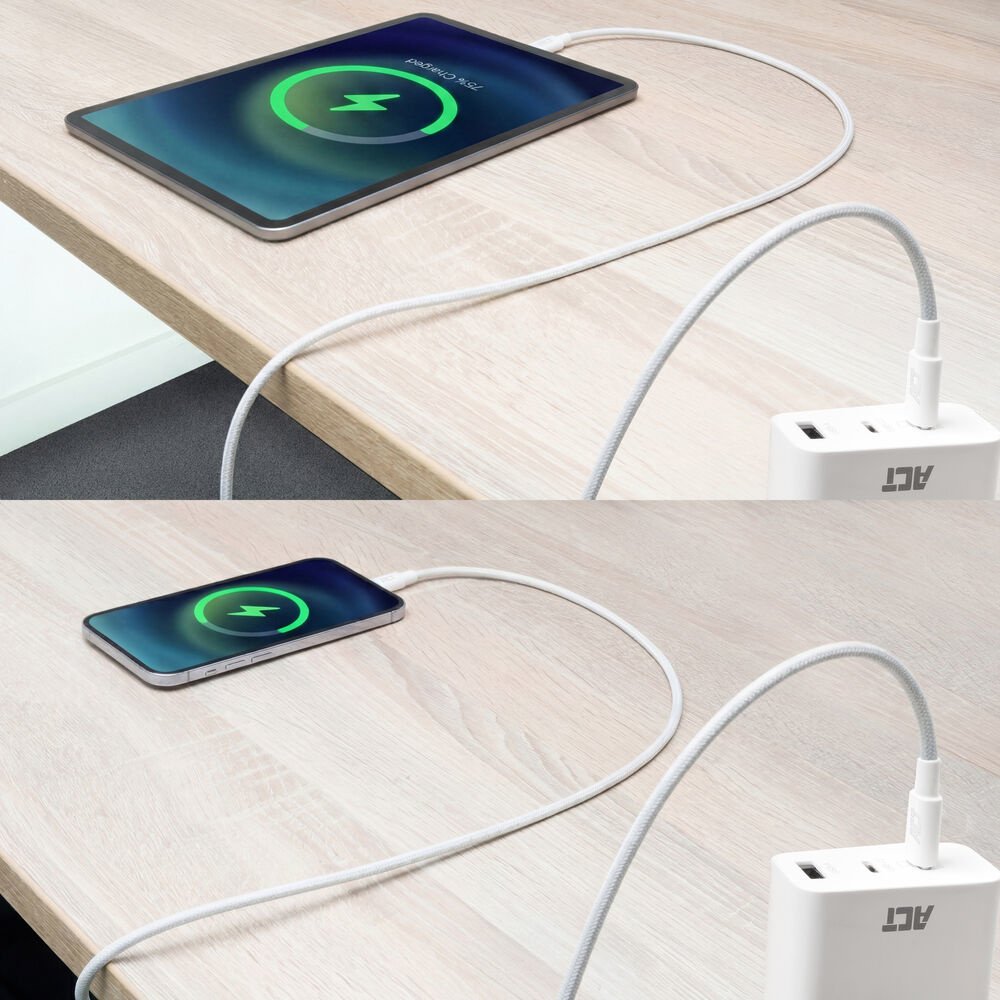 ACT AC3084 | USB 2.0 Kabel | USB-C naar USB-C | 240W | 480Mbps | Wit | 1 Meter 4 ACT AC3084 | USB 2.0 Kabel | USB-C naar USB-C | 240W | 480Mbps | Wit | 1 Meter - Afbeelding 4