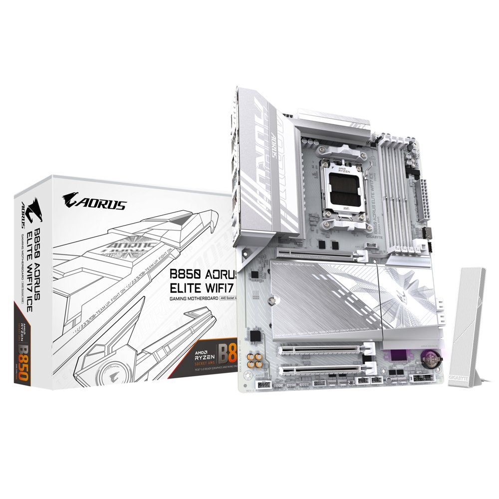 Gigabyte B850 AORUS ELITE WIFI7 ICE | Socket AM5 | AMD B850 | 4xDDR5 | ATX | Moederbord 1 Gigabyte B850 AORUS ELITE WIFI7 ICE | Socket AM5 | AMD B850 | 4xDDR5 | ATX | Moederbord