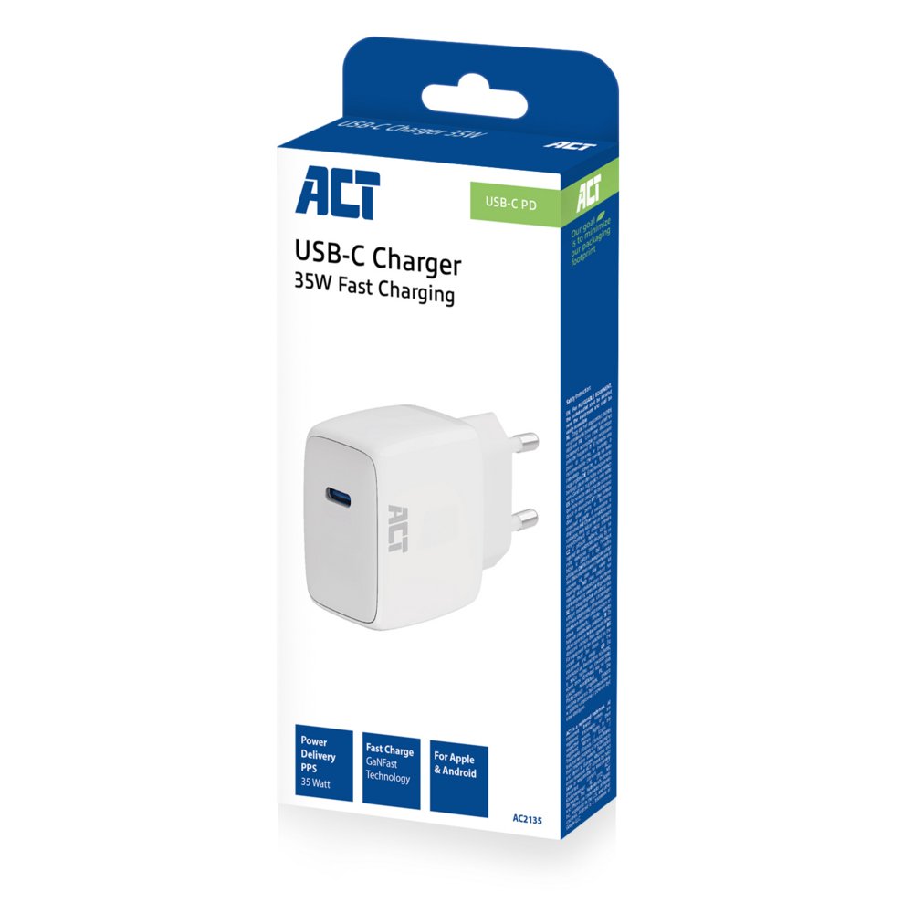 ACT AC2135 | USB-C Lader 35W | Power Delivery PPS & GaNFast 9 ACT AC2135 | USB-C Lader 35W | Power Delivery PPS & GaNFast - Afbeelding 9