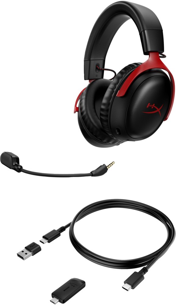 HyperX Cloud III | Draadloze Over-ear Gaming Headset | USB-A & USB-C Receiver | Zwart/Rood 6 HyperX Cloud III | Draadloze Over-ear Gaming Headset | USB-A & USB-C Receiver | Zwart/Rood - Afbeelding 6