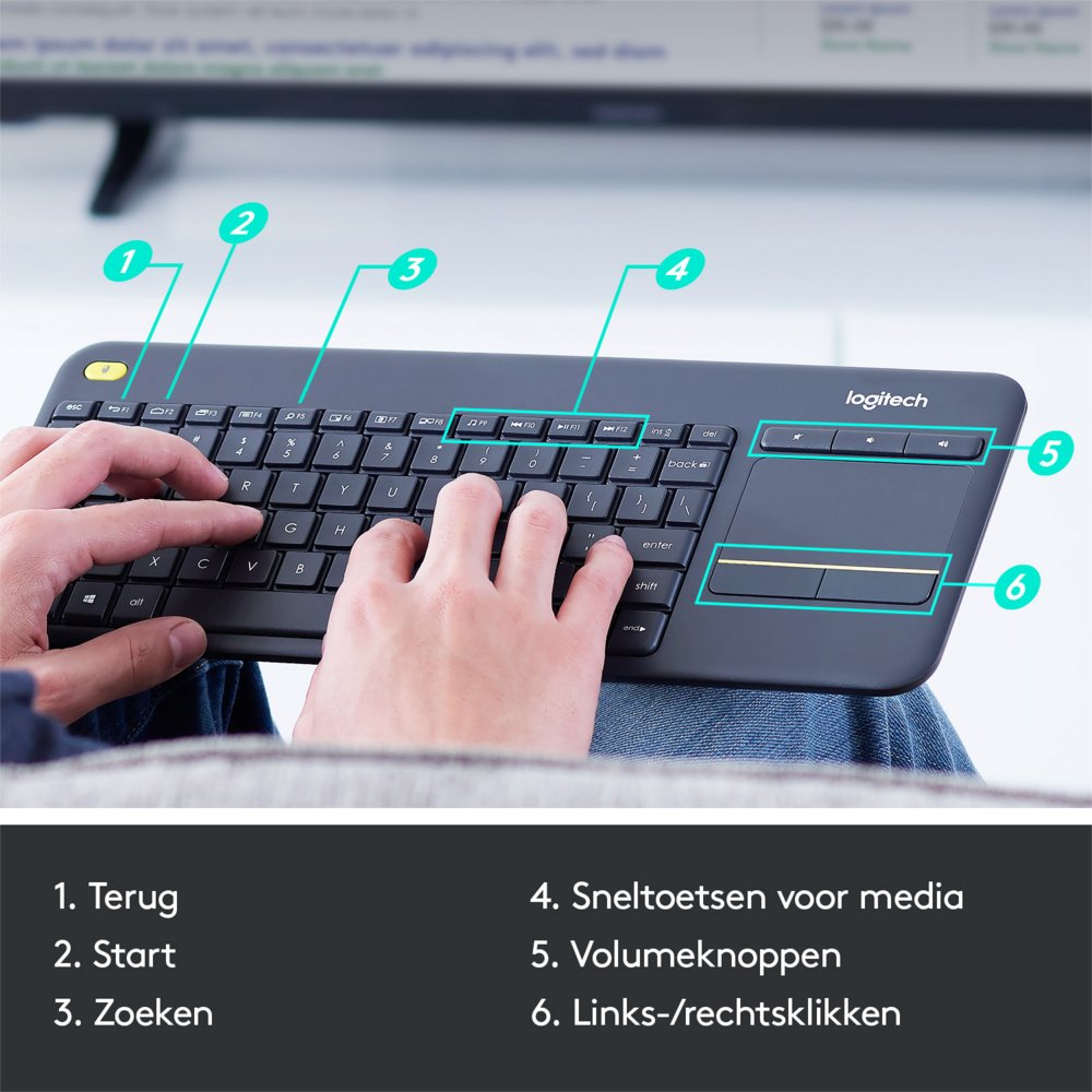Logitech K400 | Draadloos Toetsenbord met Touchpad | QWERTY 4 Logitech K400 | Draadloos Toetsenbord met Touchpad | QWERTY - Afbeelding 4