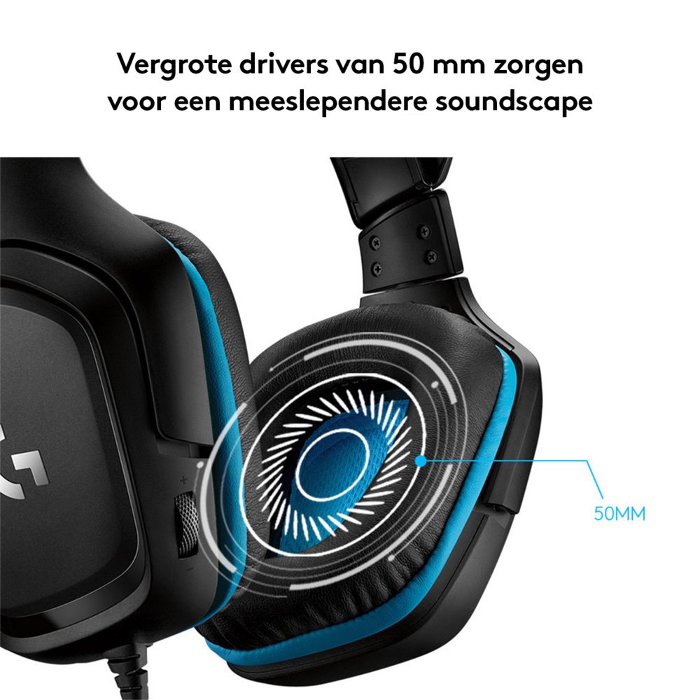 Logitech G432 | Bedrade Over-ear Gaming Headset 3.5mm Connector | 7.1 Surround | Zwart/Blauw 12 Logitech G432 | Bedrade Over-ear Gaming Headset 3.5mm Connector | 7.1 Surround | Zwart/Blauw - Afbeelding 12