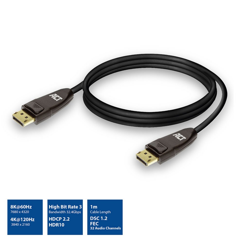 ACT AC4071 | DisplayPort 1.4 Kabel | 1,0m | Zwart 2 0m | Zwart