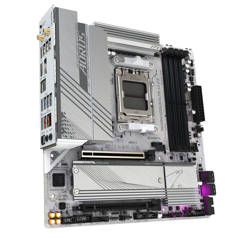Gigabyte B650M AORUS ELITE AX ICE | Socket AM5 | AMD B650 | 4xDDR5 | Micro ATX | Moederbord 3 Gigabyte B650M AORUS ELITE AX ICE | Socket AM5 | AMD B650 | 4xDDR5 | Micro ATX | Moederbord - Afbeelding 3