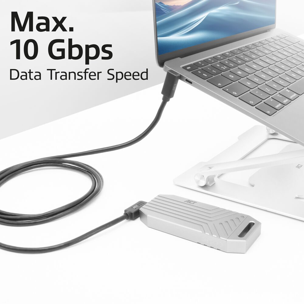 ACT AC7480 | USB 3.2 Gen 2 Kabel | USB-C (haaks links/rechts) naar USB-C (haaks boven/beneden) | 60W | 10Gbps | 0,5m | Zwart 6 ACT AC7480 | USB 3.2 Gen 2 Kabel | USB-C (haaks links/rechts) naar USB-C (haaks boven/beneden) | 60W | 10Gbps | 0,5m | Zwart - Afbeelding 6