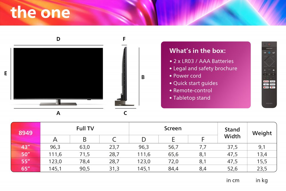 Philips The One 55PUS8949 | 55" 4K Ultra HD LED Ambilight Smart TV | Titan OS | Dolby Vision | AI Sound | 144Hz 4 Philips The One 55PUS8949 | 55" 4K Ultra HD LED Ambilight Smart TV | Titan OS | Dolby Vision | AI Sound | 144Hz - Afbeelding 4