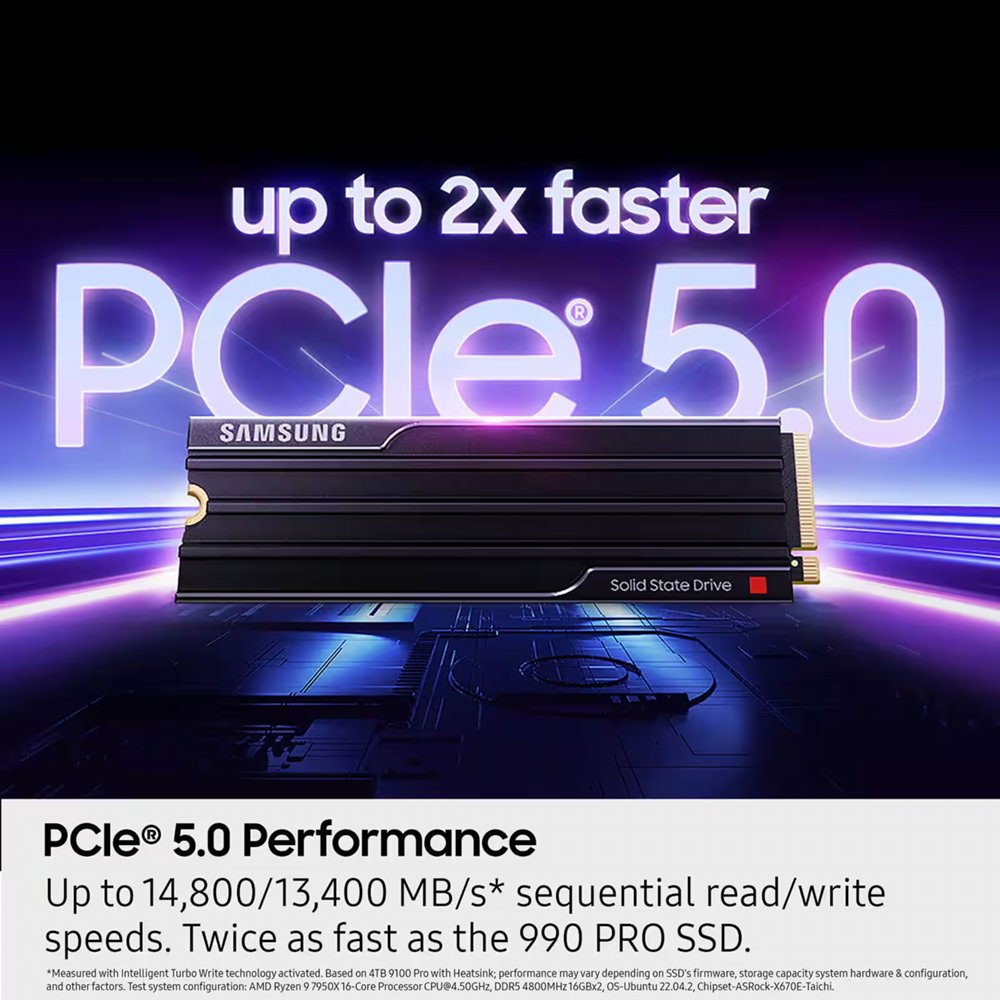 Samsung 9100 PRO | 1TB NVMe SSD | M.2 | Gen5 | 14.700MB/s Lezen | 13.300MB/s Schrijven | Heatsink 5 Samsung 9100 PRO | 1TB NVMe SSD | M.2 | Gen5 | 14.700MB/s Lezen | 13.300MB/s Schrijven | Heatsink - Afbeelding 5