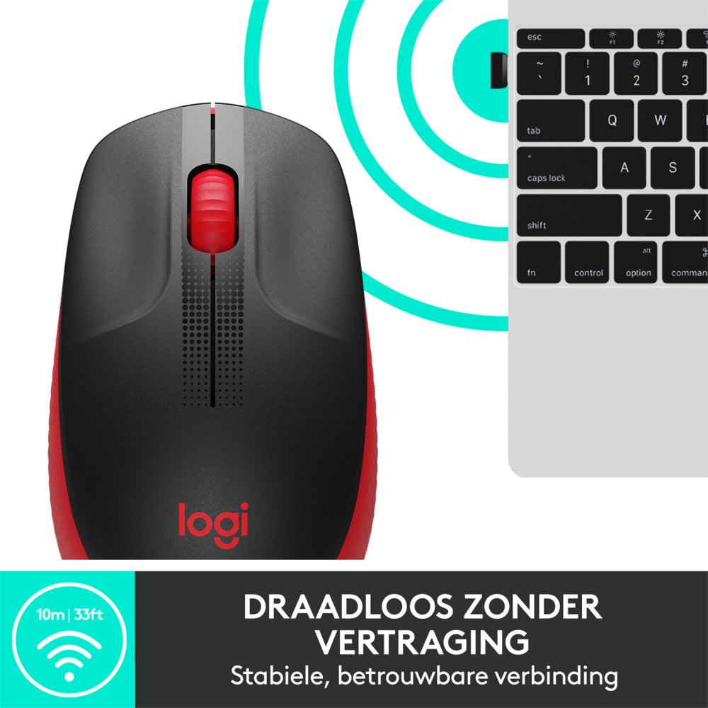 Logitech M190 | Draadloze Muis | Links- en Rechtshandig | RF | 1000 DPI | Zwart/Rood 3 Logitech M190 | Draadloze Muis | Links- en Rechtshandig | RF | 1000 DPI | Zwart/Rood - Afbeelding 3