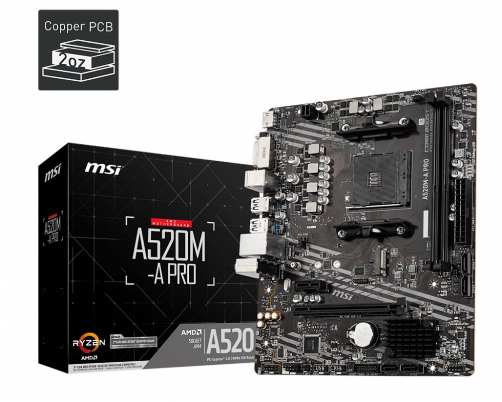 MSI A520M-A PRO | Socket AM4 | AMD A520 | 2xDDR4 | Micro-ATX | Moederbord 5 MSI A520M-A PRO | Socket AM4 | AMD A520 | 2xDDR4 | Micro-ATX | Moederbord - Afbeelding 5