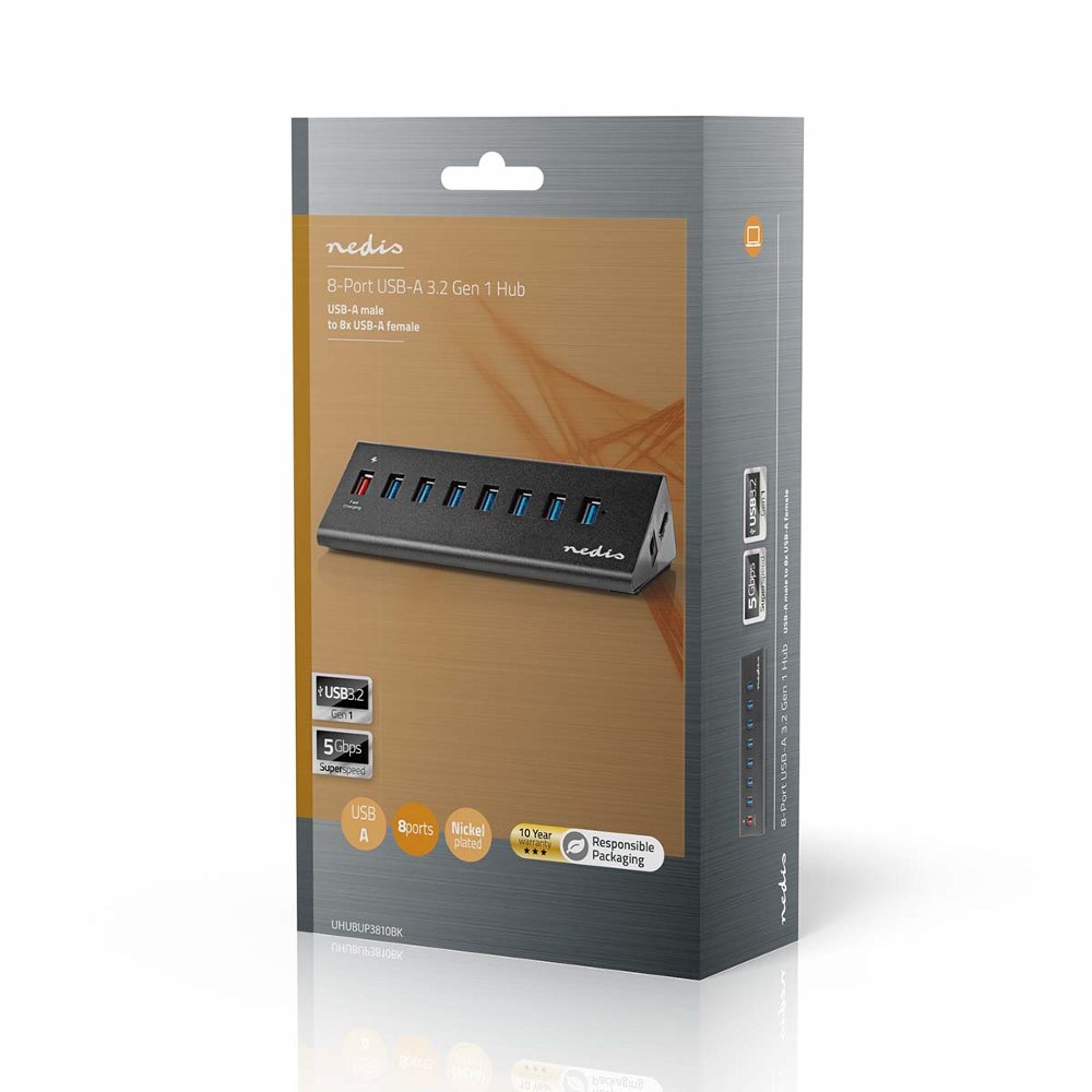Nedis UHUBUP3810BK interface hub USB 3.2 Gen 1 (3.1 Gen 1) | 8 poorten | Zwart 9 Nedis UHUBUP3810BK interface hub USB 3.2 Gen 1 (3.1 Gen 1) | 8 poorten | Zwart - Afbeelding 9