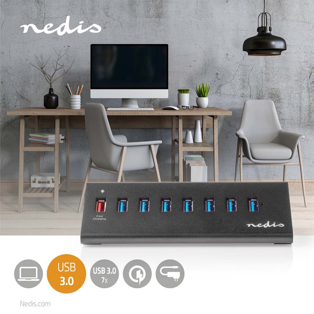 Nedis UHUBUP3810BK interface hub USB 3.2 Gen 1 (3.1 Gen 1) | 8 poorten | Zwart 2 Nedis UHUBUP3810BK interface hub USB 3.2 Gen 1 (3.1 Gen 1) | 8 poorten | Zwart - Afbeelding 2