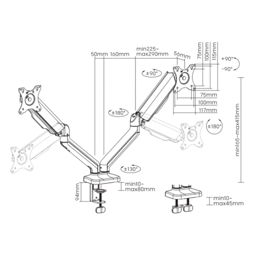 SBOX Flex LCD-S024-2 | Verstelbare Monitor-bureaubeugel | Tot 32" | Max 9kg | VESA 100x100 | 2 Monitoren 9 SBOX Flex LCD-S024-2 | Verstelbare Monitor-bureaubeugel | Tot 32" | Max 9kg | VESA 100x100 | 2 Monitoren - Afbeelding 9