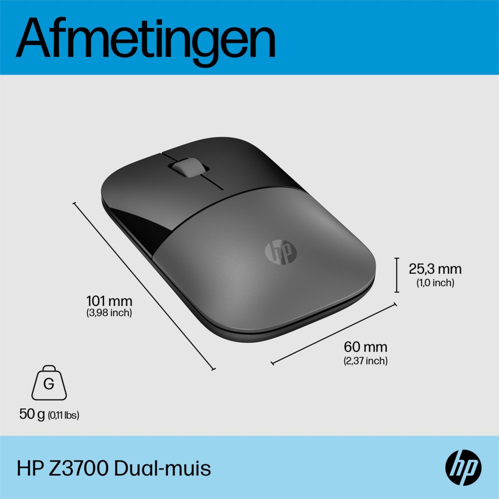 HP Z3700 Dual | Draadloze Muis | Links- en Rechtshandig | RF + Bluetooth | Zwart/Zilver 6 HP Z3700 Dual | Draadloze Muis | Links- en Rechtshandig | RF + Bluetooth | Zwart/Zilver - Afbeelding 6