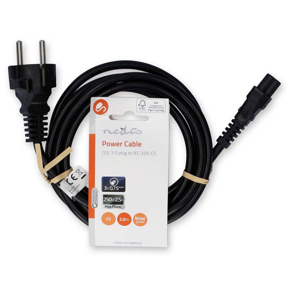 Nedis CEGL10130BK20 | Elektriciteitssnoer | 2 m | CEE 7/17 naar CEE 16/5 | Zwart 3 Nedis CEGL10130BK20 | Elektriciteitssnoer | 2 m | CEE 7/17 naar CEE 16/5 | Zwart - Afbeelding 3