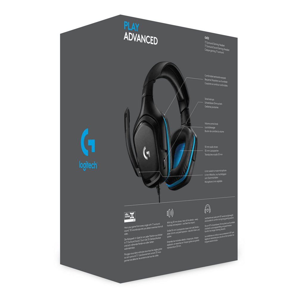 Logitech G432 | Bedrade Over-ear Gaming Headset 3.5mm Connector | 7.1 Surround | Zwart/Blauw 7 Logitech G432 | Bedrade Over-ear Gaming Headset 3.5mm Connector | 7.1 Surround | Zwart/Blauw - Afbeelding 7