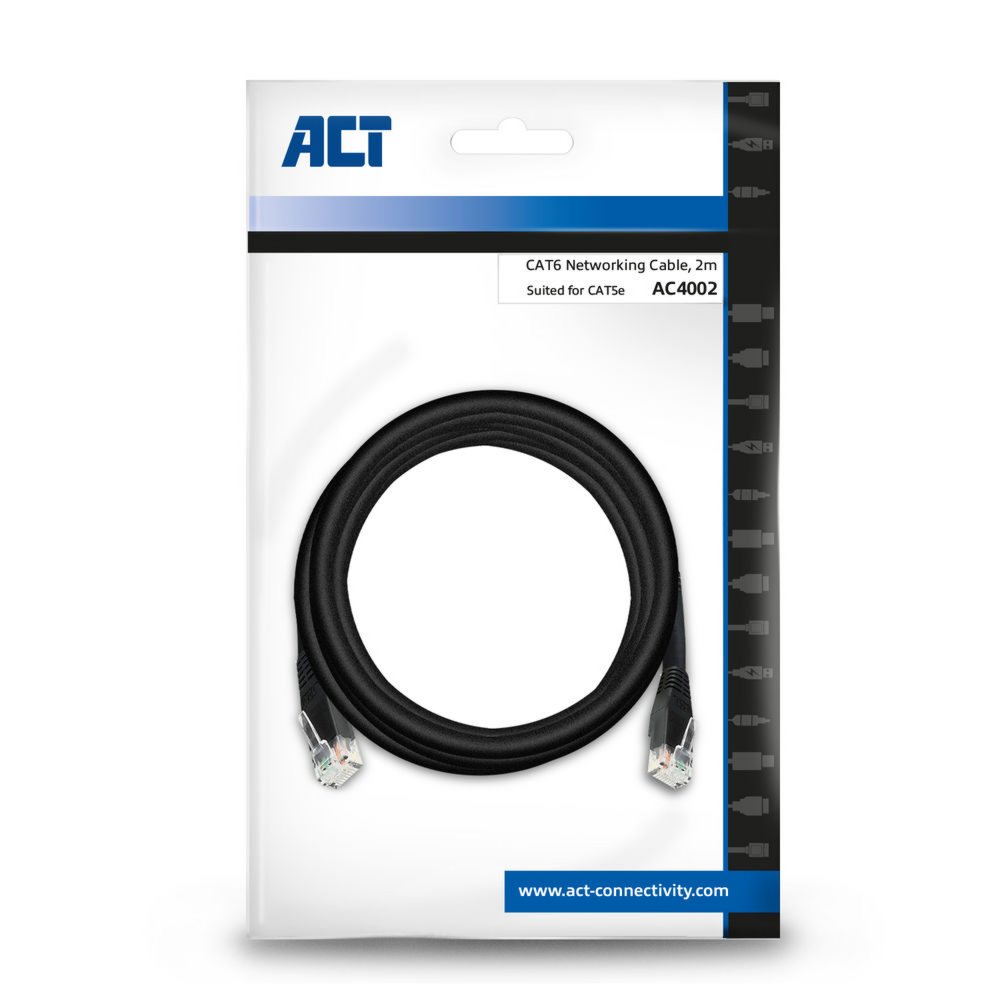 ACT netwerkkabel | Cat6 | U/UTP (UTP) | 2 m | Zwart | AC4002 4 ACT netwerkkabel | Cat6 | U/UTP (UTP) | 2 m | Zwart | AC4002 - Afbeelding 4