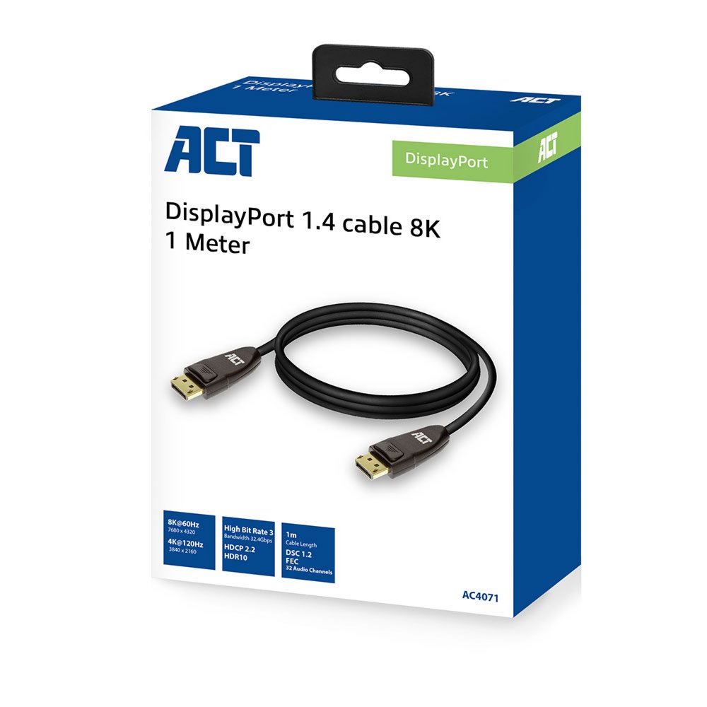ACT AC4071 | DisplayPort 1.4 Kabel | 1,0m | Zwart 4 ACT AC4071 | DisplayPort 1.4 Kabel | 1,0m | Zwart - Afbeelding 4
