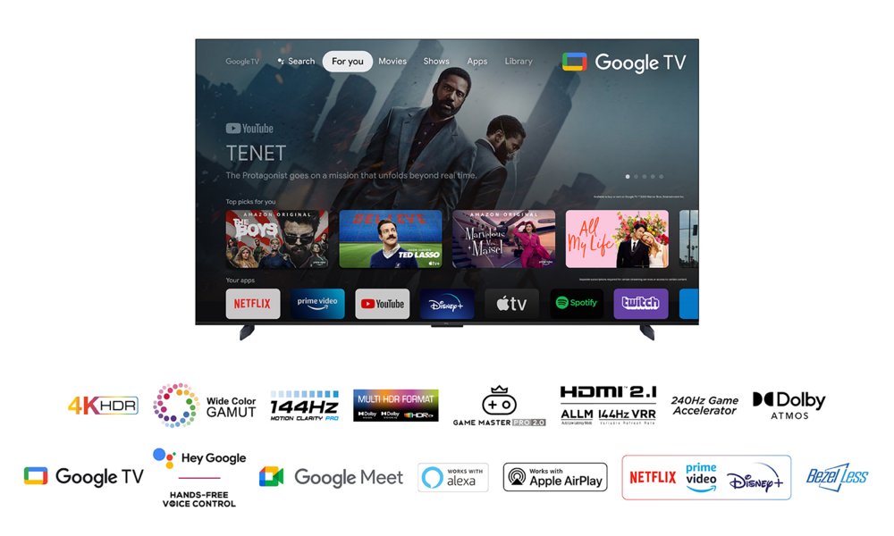 TCL 98P749 | 98'' Ultra HD 4K | LED Smart TV | Wifi | Google TV | HDR10+ | 144Hz 5 TCL 98P749 | 98'' Ultra HD 4K | LED Smart TV | Wifi | Google TV | HDR10+ | 144Hz - Afbeelding 5