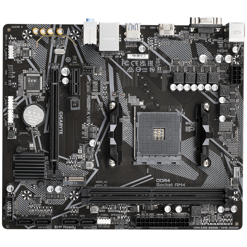 Gigabyte A520M-K V2 | Socket AM4 | AMD A520 | 2xDDR4 | Micro-ATX | Moederbord 2 Gigabyte A520M-K V2 | Socket AM4 | AMD A520 | 2xDDR4 | Micro-ATX | Moederbord - Afbeelding 2