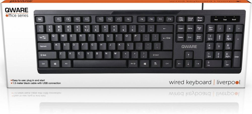QWARE Wired Keyboard Liverpool Zwart 3 QWARE Wired Keyboard Liverpool Zwart - Afbeelding 3