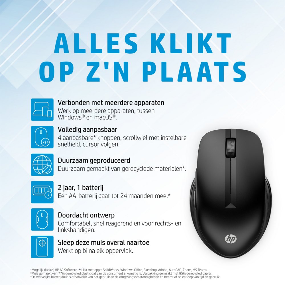 HP 430 | Multi-Device Draadloze Muis | Links- en Rechtshandig | RF + Bluetooth | 1200 DPI | Zwart 9 HP 430 | Multi-Device Draadloze Muis | Links- en Rechtshandig | RF + Bluetooth | 1200 DPI | Zwart - Afbeelding 9