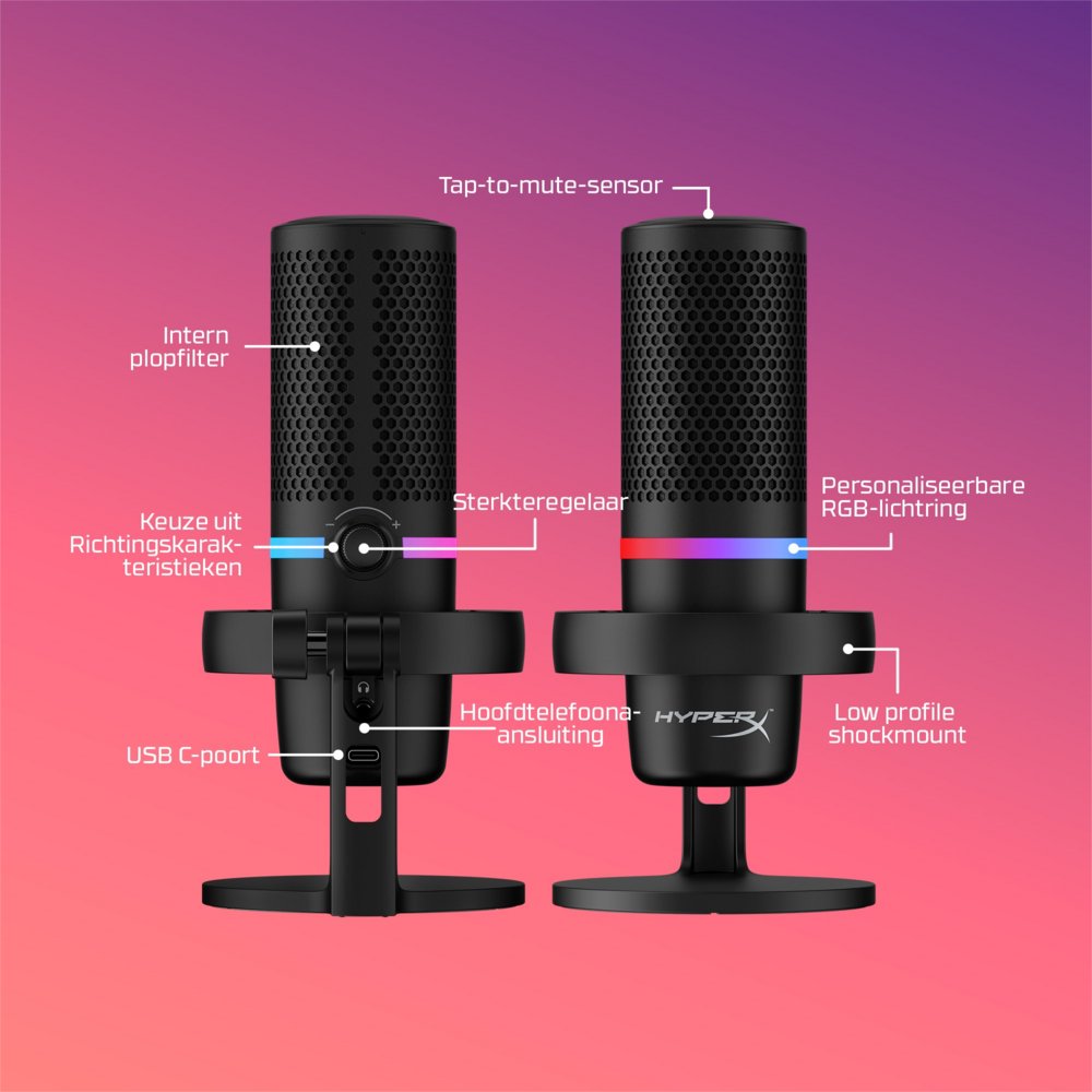 HyperX DuoCast | USB-microfoon | RGB-verlichting | Voor pc en console | Zwart 8 HyperX DuoCast | USB-microfoon | RGB-verlichting | Voor pc en console | Zwart - Afbeelding 8