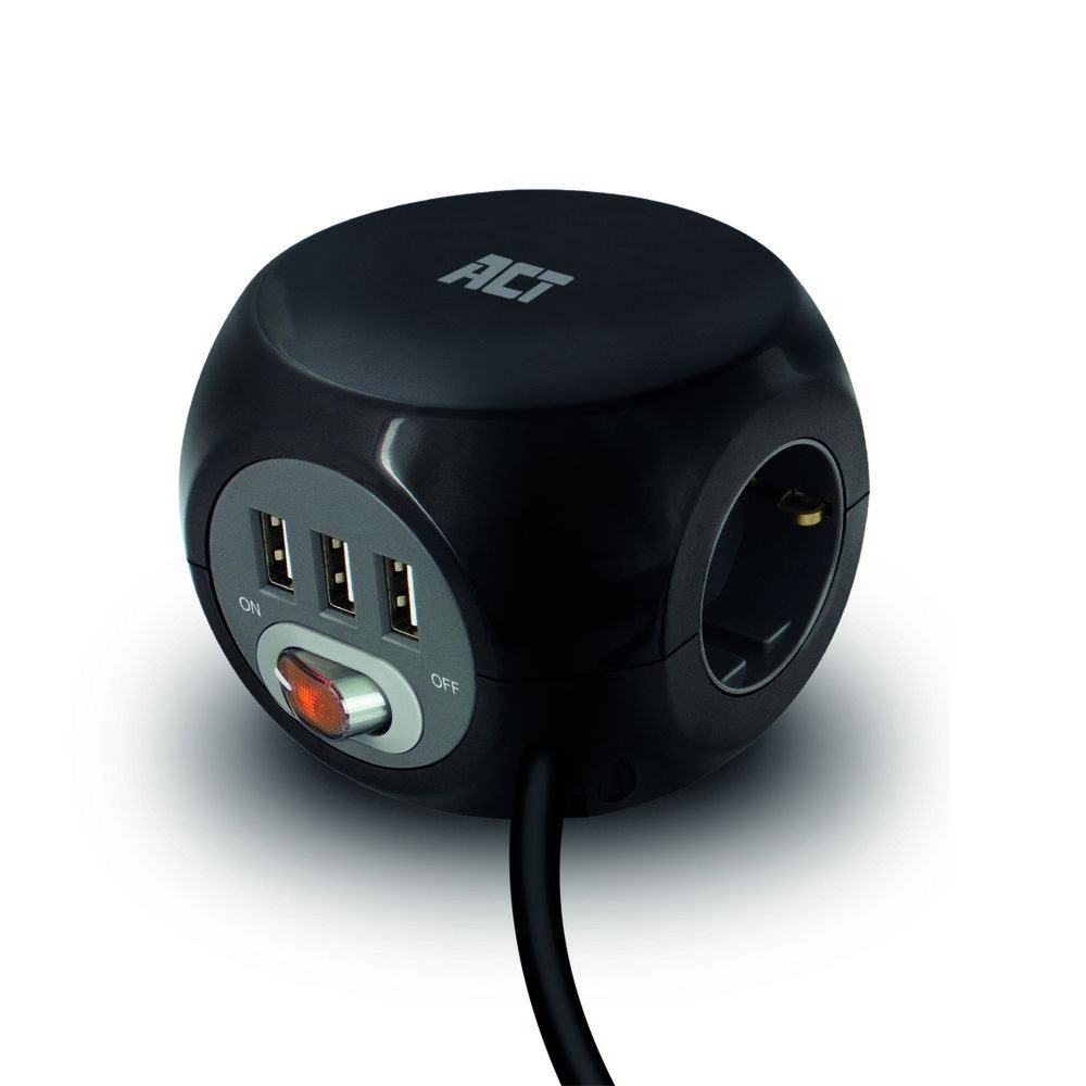 ACT AC2400 | Stekkerdoos | 3 Stopcontacten | Zwart 1 ACT AC2400 | Stekkerdoos | 3 Stopcontacten | Zwart