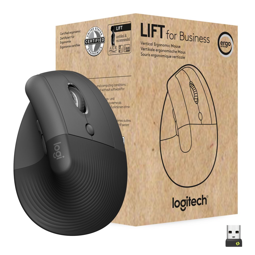Logitech Lift for Business | Ergonomische Draadloze Muis | Rechtshandig | RF + Bluetooth | 4000 DPI | Grafiet 1 Logitech Lift for Business | Ergonomische Draadloze Muis | Rechtshandig | RF + Bluetooth | 4000 DPI | Grafiet