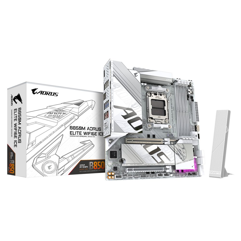 Gigabyte B850M AORUS ELITE WIFI6E ICE | Socket AM5 | AMD B850 | 4xDDR5 | Micro ATX | Moederbord 1 Gigabyte B850M AORUS ELITE WIFI6E ICE | Socket AM5 | AMD B850 | 4xDDR5 | Micro ATX | Moederbord