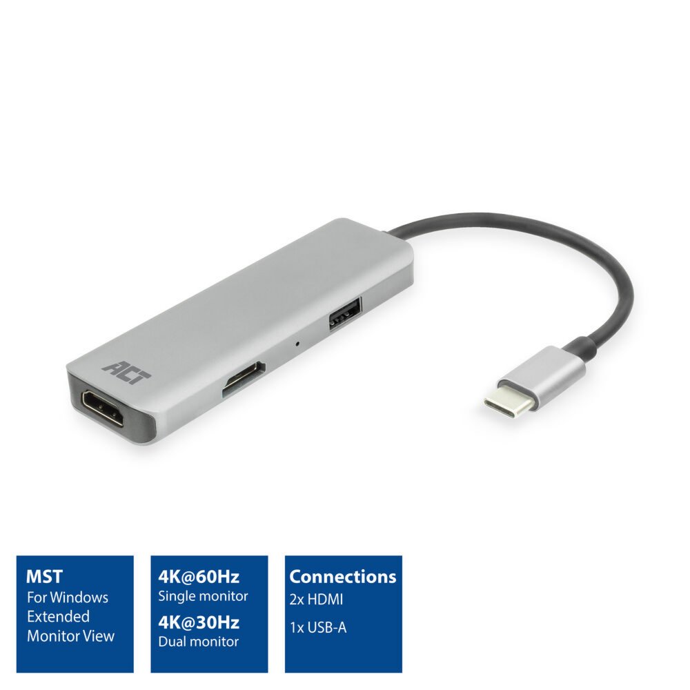 ACT AC7013 | Docking Station & Poortreplicator | USB-C 3.2 Gen 1 | Zwart/Grijs 2 ACT AC7013 | Docking Station & Poortreplicator | USB-C 3.2 Gen 1 | Zwart/Grijs - Afbeelding 2