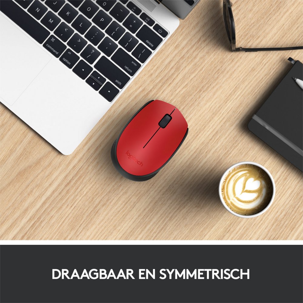 Logitech M171 | Draadloze Muis | Links- en Rechtshandig | RF | 1000 DPI | Rood/Zwart 4 Logitech M171 | Draadloze Muis | Links- en Rechtshandig | RF | 1000 DPI | Rood/Zwart - Afbeelding 4