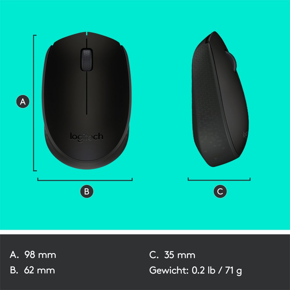 Logitech M171 | Draadloze Muis | Links- en Rechtshandig | RF | 1000 DPI | Zwart 10 Logitech M171 | Draadloze Muis | Links- en Rechtshandig | RF | 1000 DPI | Zwart - Afbeelding 10