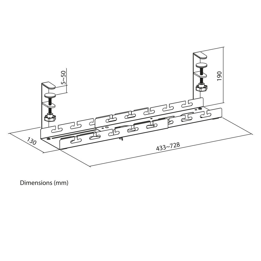 ACT Verstelbare kabelgoot voor onder bureau | Klemsysteem | 43 tot 72 cm | Zonder boren | Staal | Zwart 2 ACT Verstelbare kabelgoot voor onder bureau | Klemsysteem | 43 tot 72 cm | Zonder boren | Staal | Zwart - Afbeelding 2