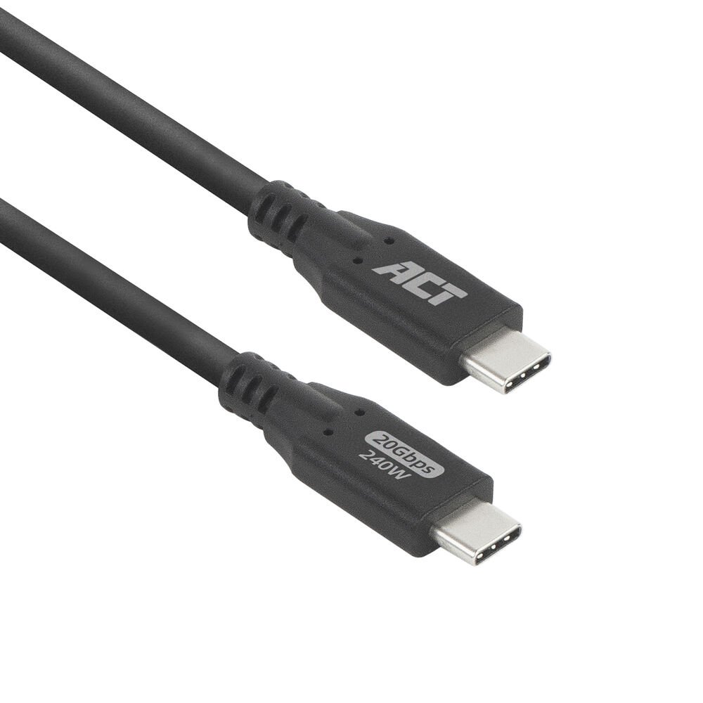 ACT | USB4 Kabel | 20Gbps | 240W | USB-C naar USB-C | 0,5m | Zwart 1 ACT | USB4 Kabel | 20Gbps | 240W | USB-C naar USB-C | 0