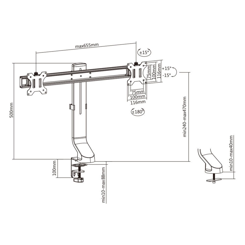 ACT AC8332 | In Hoogte Verstelbare Monitor-bureaubeugel | Tot 27" | Max 7kg | VESA 100x100 | 2 Monitoren 6 ACT AC8332 | In Hoogte Verstelbare Monitor-bureaubeugel | Tot 27" | Max 7kg | VESA 100x100 | 2 Monitoren - Afbeelding 6