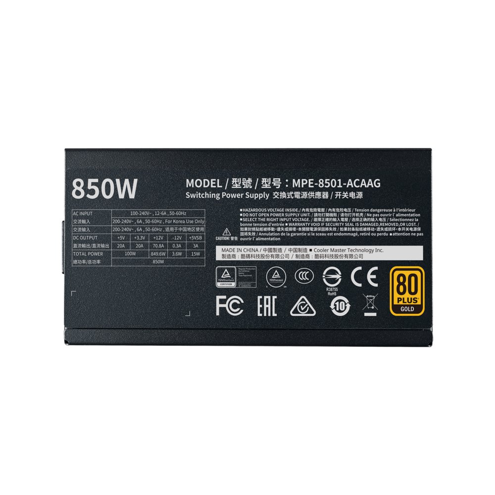 Cooler Master MWE Gold 850 V2 | 850 Watt Gold ATX PSU | Modulair | Power Supply | Voeding 3 Cooler Master MWE Gold 850 V2 | 850 Watt Gold ATX PSU | Modulair | Power Supply | Voeding - Afbeelding 3