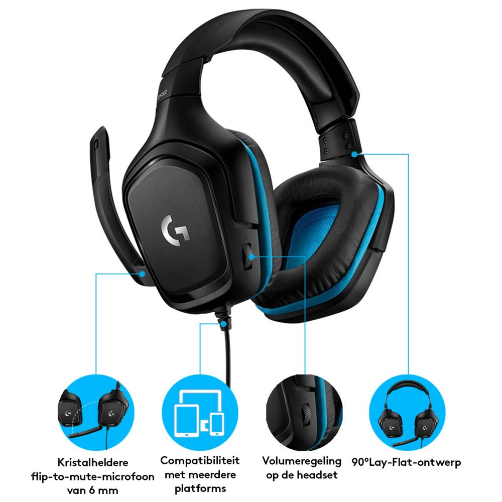 Logitech G432 | Bedrade Over-ear Gaming Headset 3.5mm Connector | 7.1 Surround | Zwart/Blauw 14 Logitech G432 | Bedrade Over-ear Gaming Headset 3.5mm Connector | 7.1 Surround | Zwart/Blauw - Afbeelding 14